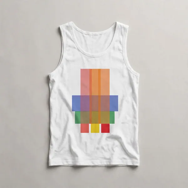 Vertical stripes in pastel pinks and orange, White front view