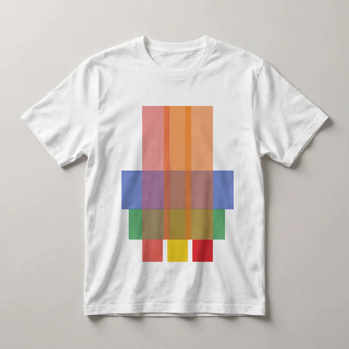 Vertical stripes in pastel pinks and orange, White front view