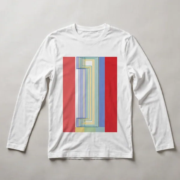 Red and blue vertical stripes with line overlay, White front view