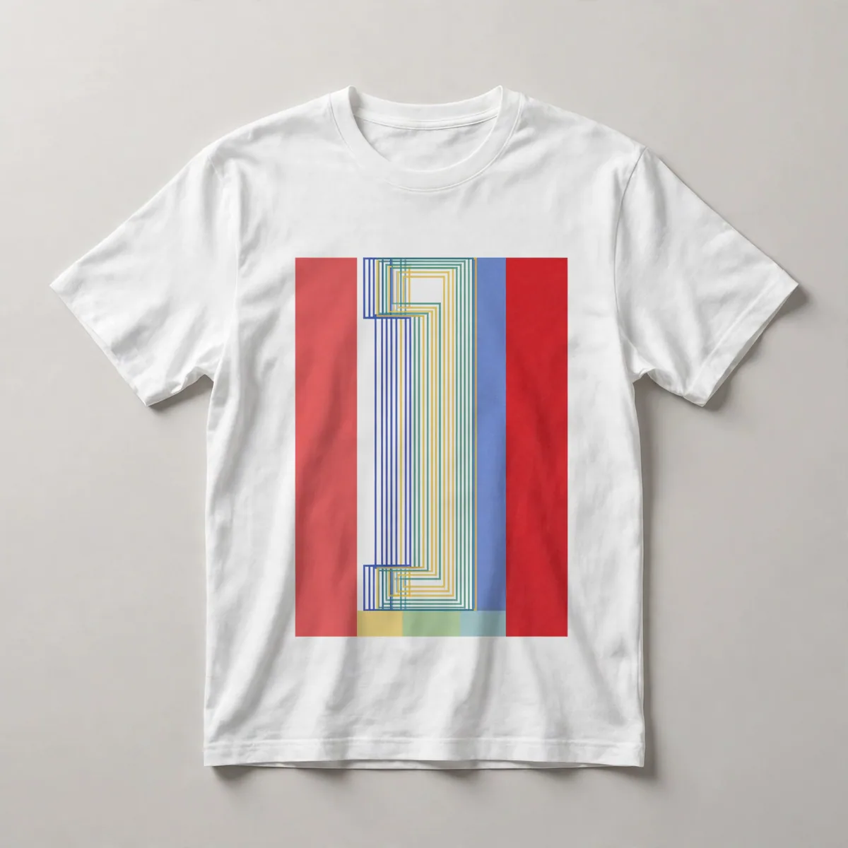 Red and blue vertical stripes with line overlay, White front view