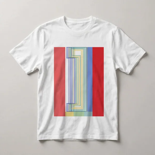 Red and blue vertical stripes with line overlay
