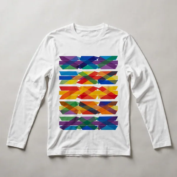Rainbow colored triangle pattern, White front view
