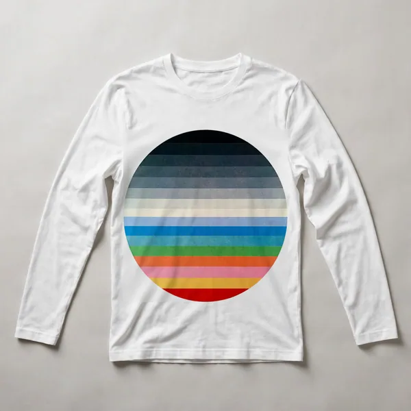 Concentric circles with rainbow ring on black, White front view