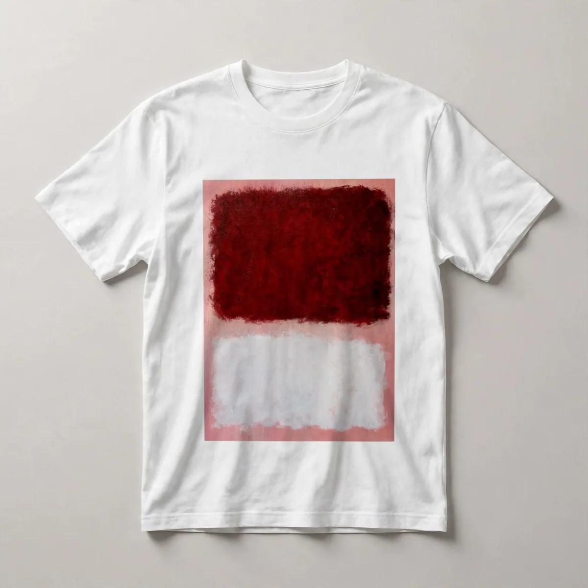 Burgundy and cream color gradient, White front view
