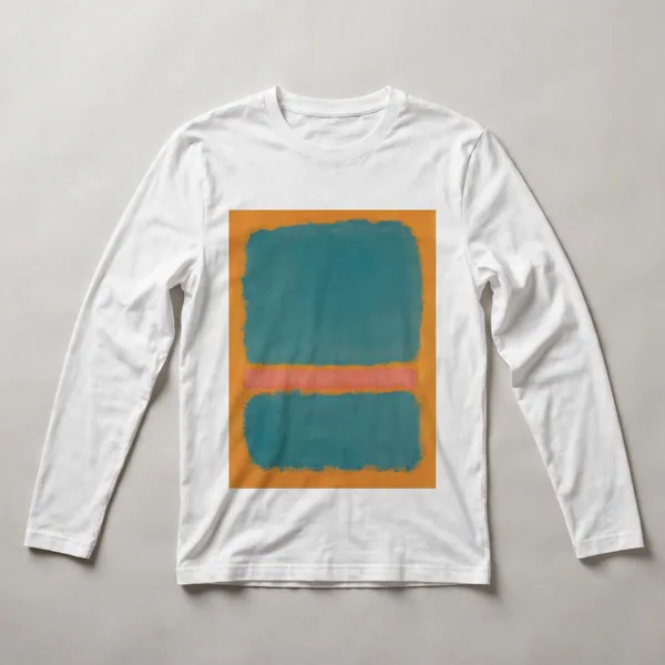 Teal upper, orange lower divided composition, White front view