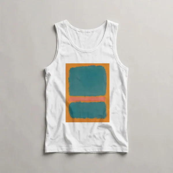 Teal upper, orange lower divided composition, White front view