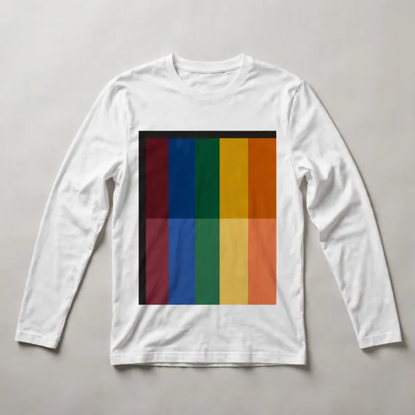 Horizontal color stripes in primary tones, White front view