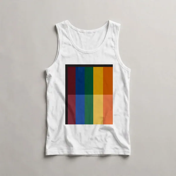 Horizontal color stripes in primary tones, White front view