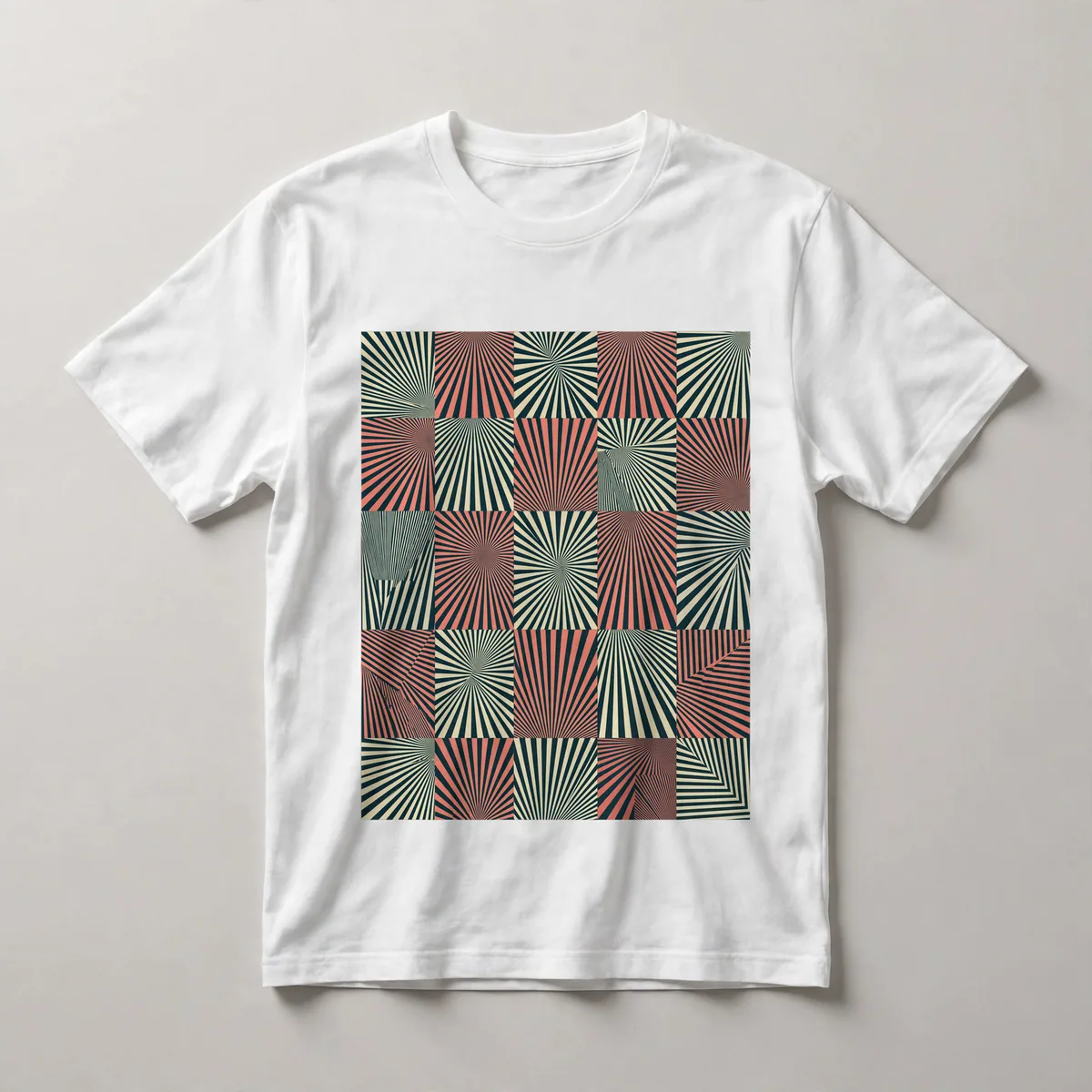 Red and white radiating concentric pattern, White front view