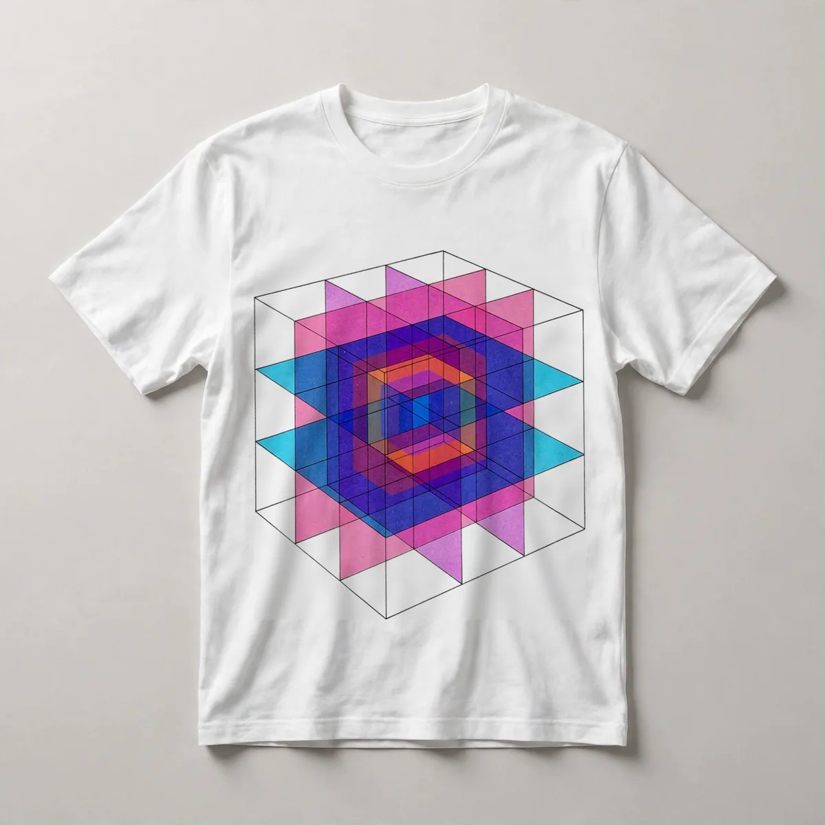 Navy blue geometric composition, White front view
