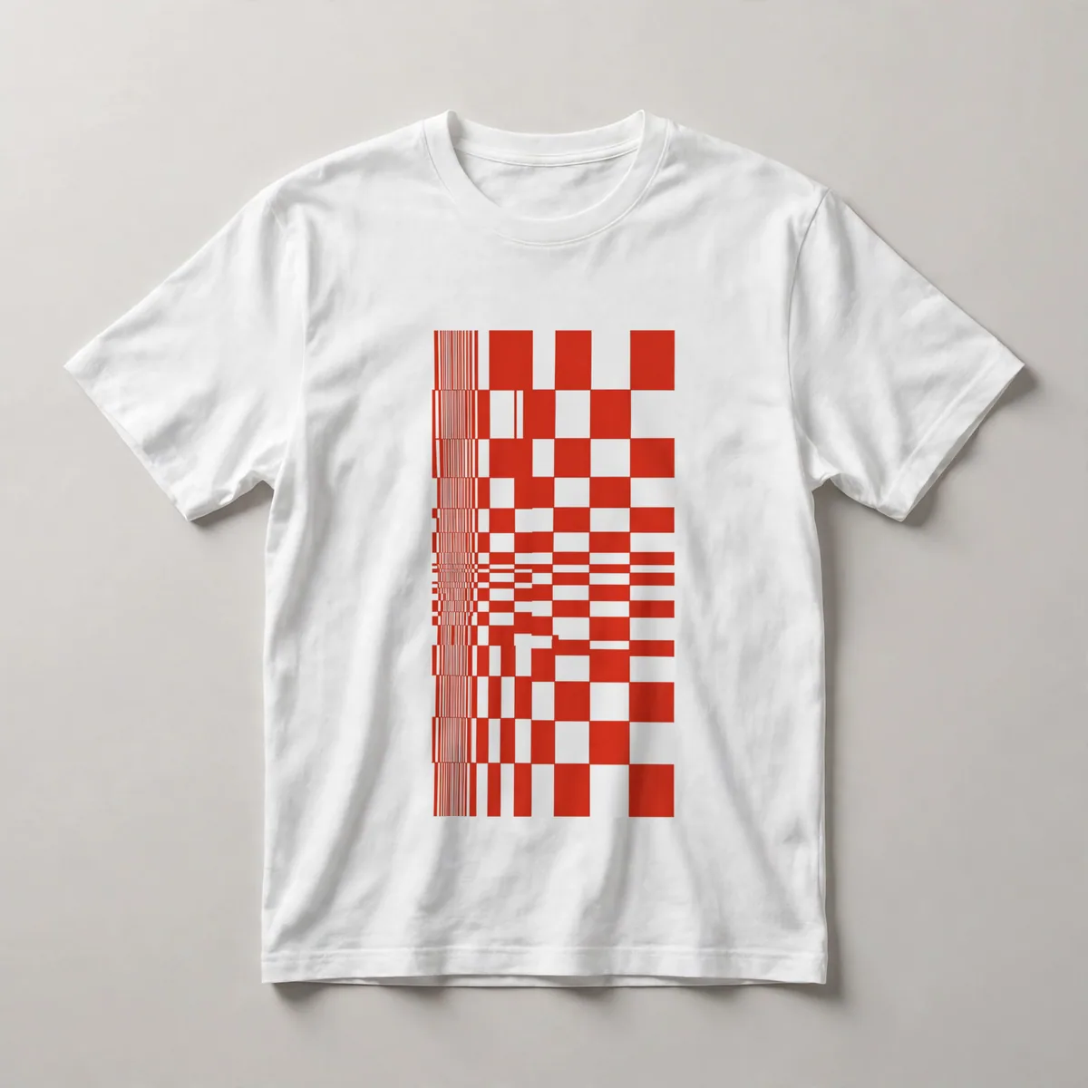 Red and black checkerboard grid, White front view