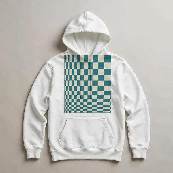 Teal checkerboard in single color family, White front view