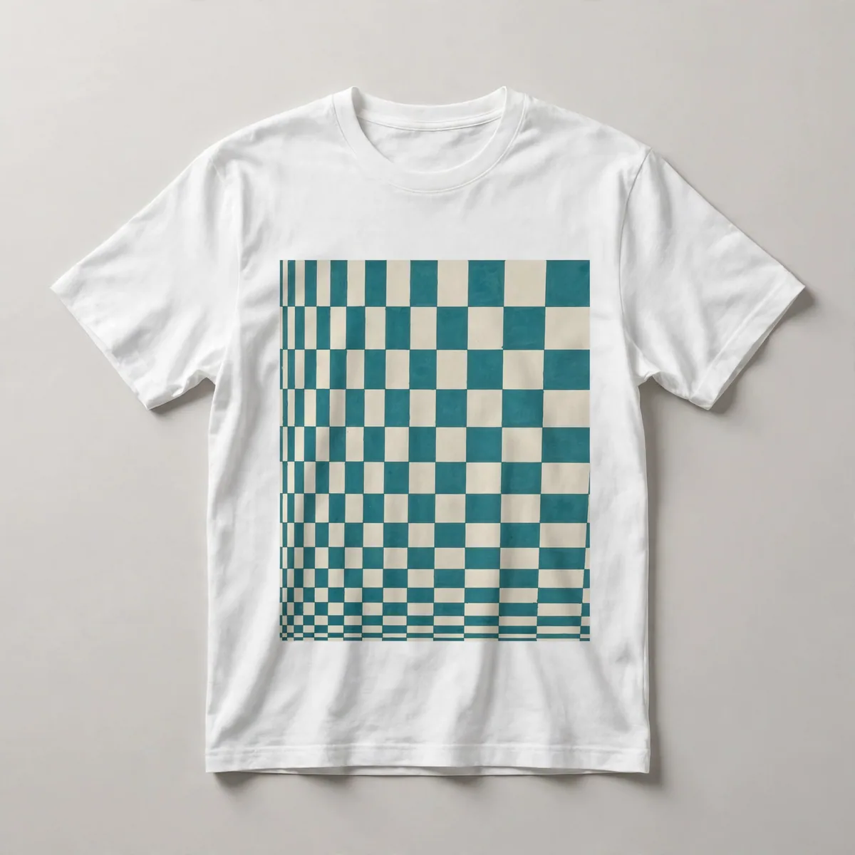 Teal checkerboard in single color family, White front view
