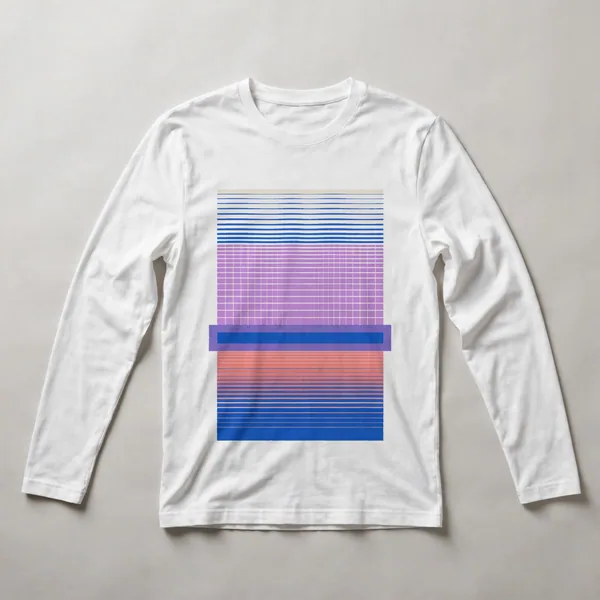 Horizontal color bands in blue and magenta, White front view