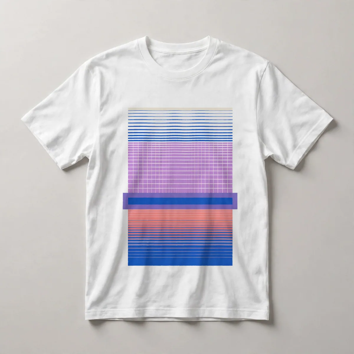 Horizontal color bands in blue and magenta, White front view