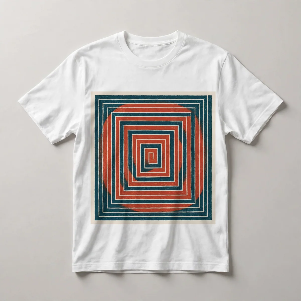 Red with geometric line structure, White front view