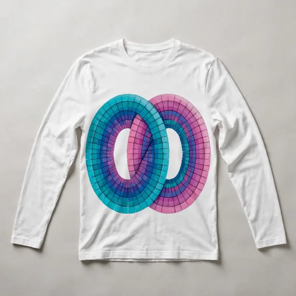Concentric circles in cyan and magenta, White front view