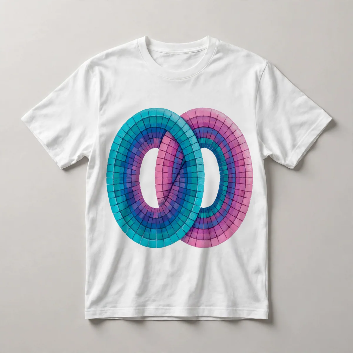 Concentric circles in cyan and magenta, White front view