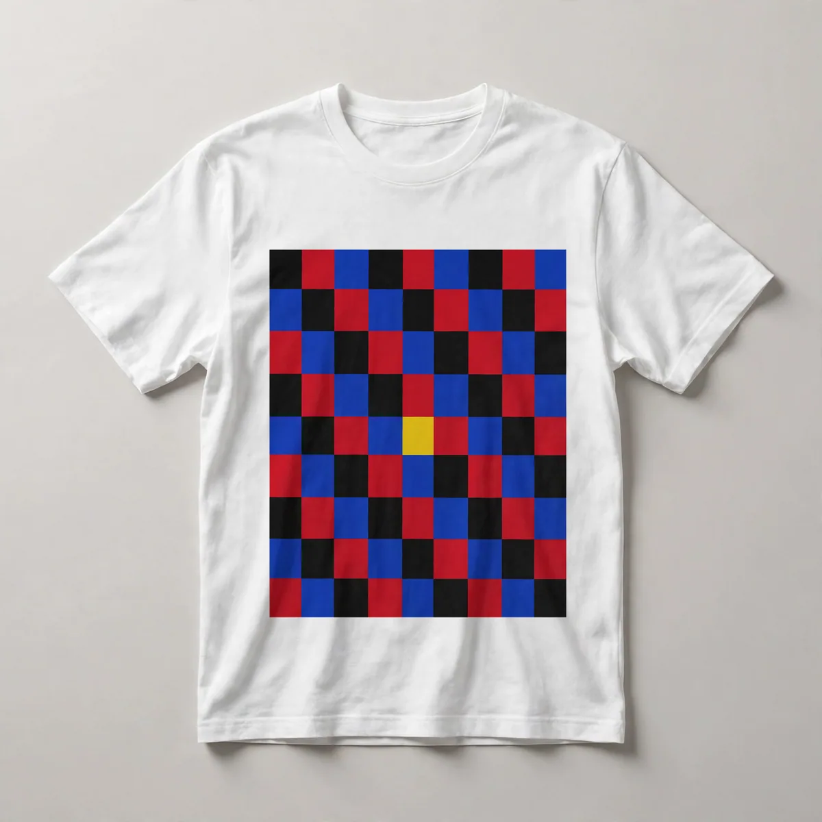 Blue and red checkerboard pattern, White front view