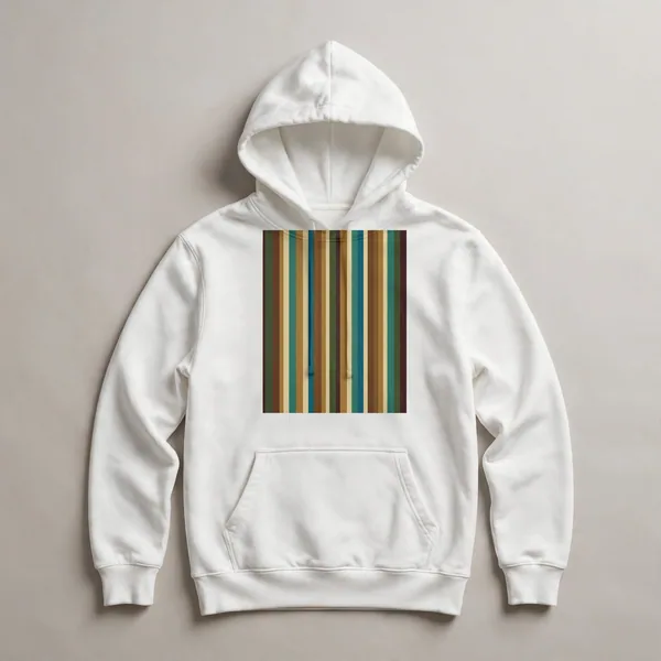 Orange and neutral vertical stripes, White front view
