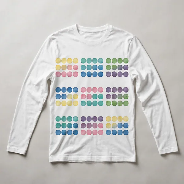 Pastel dots in pink, teal, cream pattern, White front view