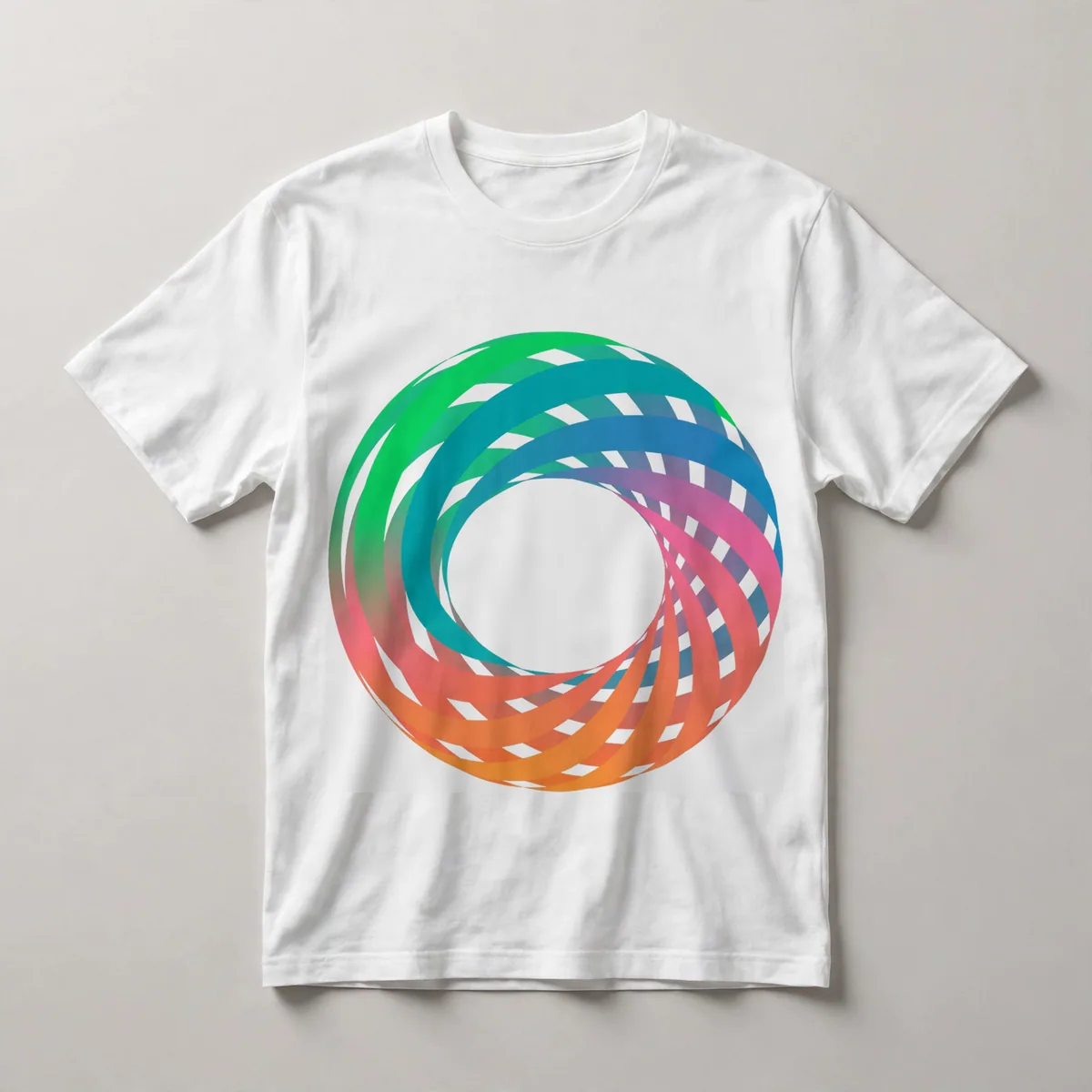 Black with teal and white geometry, White front view