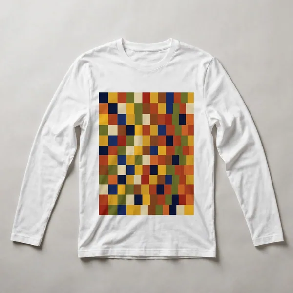 Chaotic multicolor patchwork blocks, White front view