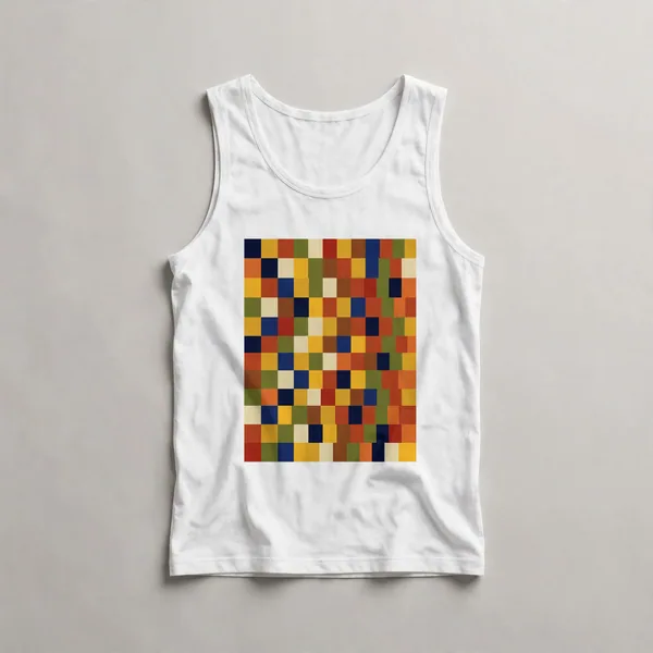 Chaotic multicolor patchwork blocks, White front view