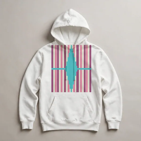 Soft pink and cream vertical stripes, White front view