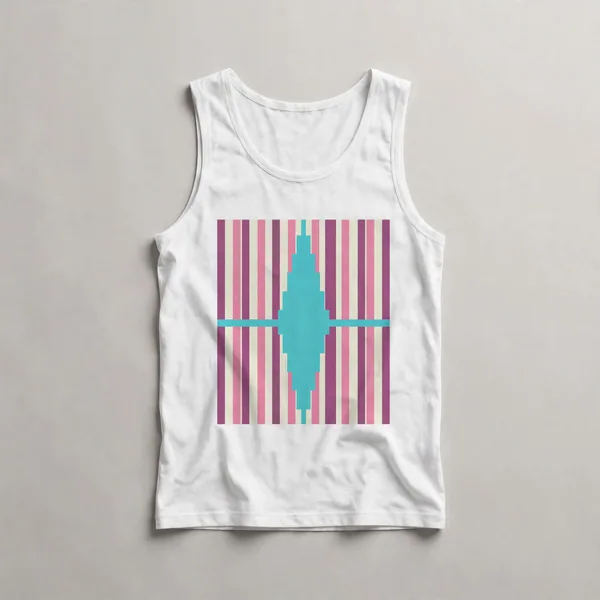 Soft pink and cream vertical stripes, White front view