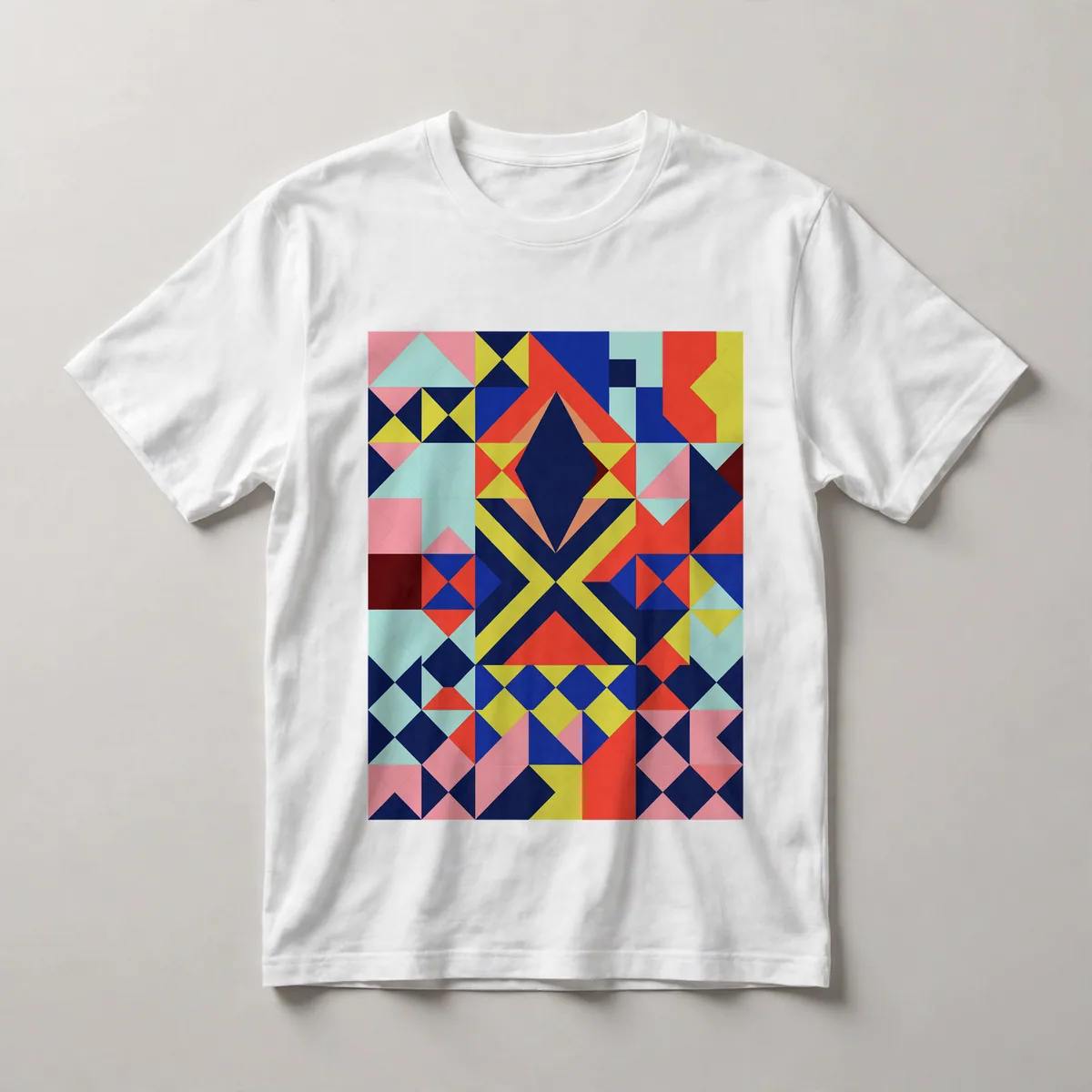 Red with geometric pattern structure, White front view